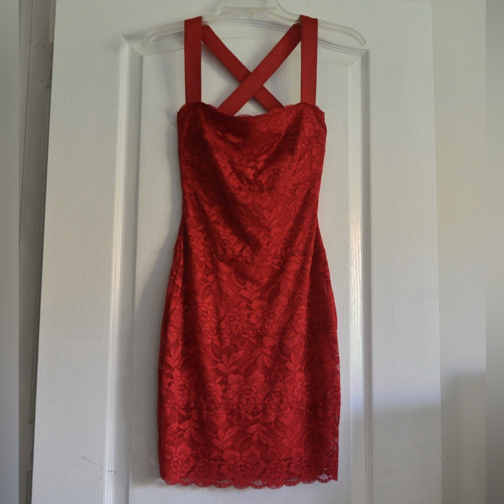 Sexy Elegant Lace Red Mini Dress